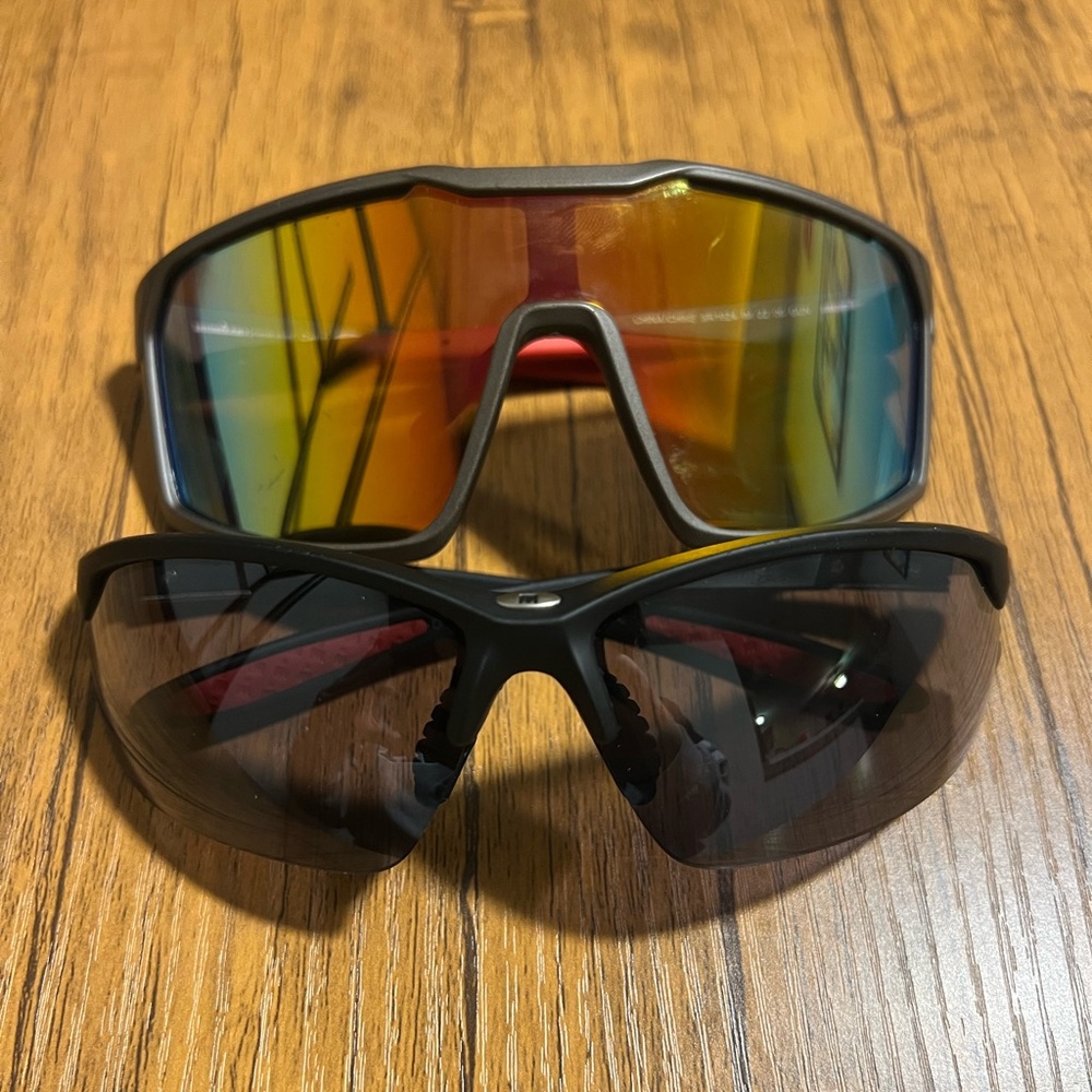 TWO Pairs Men’s Foster Grant “Ironman” Sunglasses. Black/Red And Gray/Red